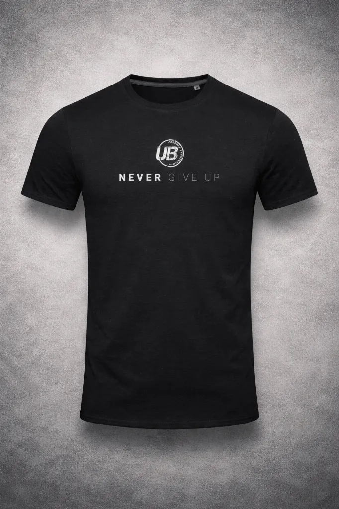 UNBROKEN Shirt – Never Give Up (Schwarz, S)